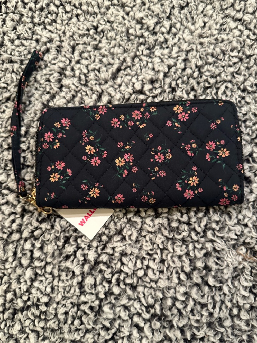 Quilted Black Floral Wristlet Wallet NWT